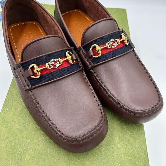 Men’s Gucci ayrton Web striped driver loafers size 7 fits eight US made in Italy - Picture 2 of 10